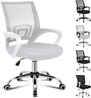 [ALFORDSON] Mesh Office Chair Mid Back, Gaming Racing Study Chair for Computer PC Video Game, Fabric Seat Executive Desk Chair, 180kg Max, White Grey