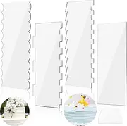 4Pcs Clear Acrylic Cake Scraper Smoother,Combs Icing Frosting Buttercream Large Smoother Contour Comb Edge Smoother,Cake Scrapers