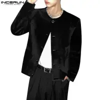 在飛比找蝦皮商城優惠-Incerun 男式韓版天鵝絨鈕扣設計短款長袖夾克