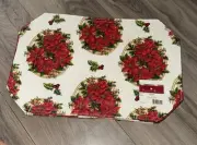 Set Of 8 Tapestry Christmas Placemats Poinsettia Flower Holly Berries New