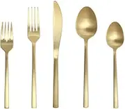 FORTESSA Arezzo 18/10 Stainless Steel Flatware, 20 Piece Place Setting with Table Knives, Forks and Spoons (Service for 4), Dishwasher Safe, Brushed Gold