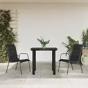 Outdoor Chairs, Patio Furniture Set with Table, Garden Dining for Porch, Balcony, Deck - Black Steel, Weather Resistant Textilene - Small Piece