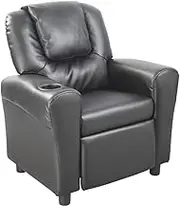 PU Leather Kids Recliner Chair Sofa with Built in Drink Holder - Black