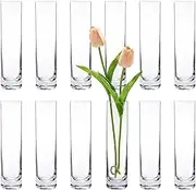Glass Cylinder Bud Vases for Centerpieces, Set of 12 Clear Small vases,Handmade Slim Flower Vases Wedding Table Decor for single Rose vases bulk, home aesthetic desk decor, Party decorations,7.5"