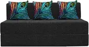FURNITURE CLUB Folding Sofa Bed for Home with Cushion | Three Seater - 5ft x 6ft | Perfect for Guests - Black