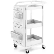 Bunpeony Kitchen Cart 20.5"x3"x29.5" White 3-Tier Storage w/DIY Pegboard Baskets