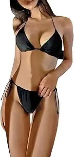 [FYHOMEDE] Triangle String Bikini Swimsuit Set with Tie Closures, Red