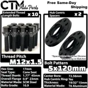 2x 15mm Thick 5x120 72.56mm C.B Wheel Spacer Kit Black 12x1.5 Bolt Fit BMW Model (for: BMW)