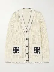 [FRAME] FRAME - Crocheted Cotton-blend Cardigan - Cream - small small Cream