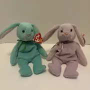 2 TY Beanie Baby Bunnies Rabbits - Easter HIPPITY and FLOPPITY NEW WITH TAGS