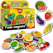 Refrigerator Magnets for Kids - Fruits & Veggies (32 Pcs) - Fridge Magnets for Toddlers Activity - Educational Food Magnets for Baby - Magnetic Shapes Foam