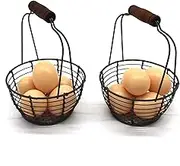 CVHOMEDECO. Metal Wire Mini Egg Baskets Rust Gathering Baskets with Wooden Handle Country Vintage Style Storage Baskets. Set of 2