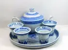 Set Vintage Sake Japanese 6 Pz Porcelain Inserts Rice And Decorum Blue ø 15,5