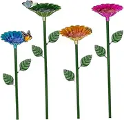 4Pcs Bee Watering Station Flower Shaped Metal Bee Cups Waterproof Colorful Butterfly Feeder for Outdoor Garden Yard Decor