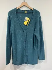 Cabela’s Women’s Plus Button Up Teal Sweater Cotton Blend Vneck 2XL Cardigan NEW