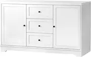 OIKITURE Sideboard Buffet Cabinet with 2 Doors - 3 Drawers & 4 Closed Shelves, Stackable Storage Cabinet for Kitchen Living Room Dining Room, White