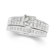 1.0 CT. T.W. Certified Quad Princess-Cut Natural Diamond Frame Bridal Engagement Ring Set in Solid 14K White Gold (I/I1)