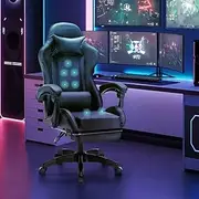Furb Gaming Chair with 7 Point Massage, Ergonomic Racing Computer Chair with Footrest & Lumbar Support, High Back PU Leather Desk Chair Game Chair for Home Office, Black