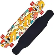Sports Longboard Skateboard, 42" A-Level 7-Layer Maple Wood Four-Wheel Double Tilt Multi-Colored Pattern Dance Board Suitable for Adults Young People