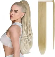 Ash Blonde Ponytail Extension 24 inch Long Straight Wrap Around Clip in Synthetic Fiber Hair Ponytail Hair Extensions Hairpiece for Women Girls Daily Wear,120g