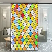 Xijier Diamond Pattern Decorative Window Film Privacy Non Adhesive Frosted Glass Door Window Covering Window Decals Window Sticker for Home Office 59x100cm(23" x39.4)