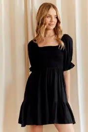 Black Mini Dress Short Sleeve - Size 8, Women's Skater Dress