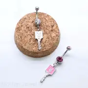 PLAYBOY BUNNY PINK WHITE ENAMEL SIMULATED DIAMOND SILVER BELLY BUTTON NAVEL RING