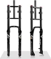 26 Inch Fat Bike Air Suspension Fork for 4.0'' Tires Mountain Ebike, Rebound Adjustment Travel 140mm Double Crown Front Fork 9x135mm QR Disc Brake 1-1/8" Straight Steerer Tube(Black)