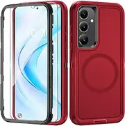 Mobile Phone Case for Samsung Galaxy A16 5G Case with Screen Protector, 360° Shockproof Robust Armour Case for Samsung A16 5G Case Cover Protective Case with Magnetic (Red, for Samsung Galaxy A16)