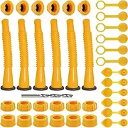 Gas Can Spout Replacement Nozzle - 8.1 in Length for 1/2/5/10 Gal Oil Cans With Tank Vent Caps, Thick Rubber Pad, Cover, Base Caps (6 Kit-Yellow)