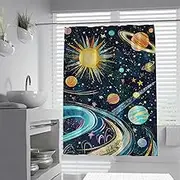 Anime Design Shower Curtains for Nursery Outer Space Universe Cartoon Bathroom Shower Curtain with Hooks Waterproof Fabric Quick Dry 150 x 200 cm