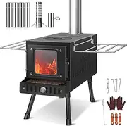 Huskfirm Portable Folding Wood Burning Camping Stove - Includes Chimney Pipes and Spark Arrestor for Tent Heating and Cooking