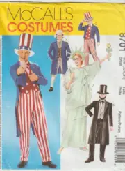 McCall's Adult Costumes Uncle Sam, Lincoln, Statue of Liberty, Jefferson 32.5-34