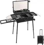 [PROMARKA] Rolling Makeup Train Case with Mirror, 24'' Make Up Cosmetic Orgainzer Box Travel Case Cosmetic Table Case