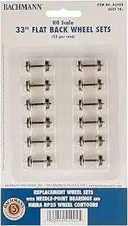 Bachmann HO Scale 33' Flat Back Wheel Sets - High Performance Metal Replacement (12 per Card)