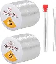 Stretchy String for Bracelets,2 Rolls Ling-Luo Clear Elastic String Stretch Cord Jewelry Bead Bracelet String with 2 Pcs Beading Needles (0.8MM)