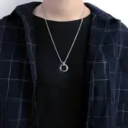 Interlocking Ring Pendant Necklace Titanium Steel - Necklace & Pendant - Black - 60cm