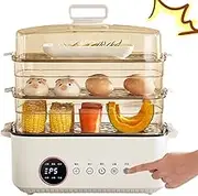 Electric Food Steamer, 3 Tier 42L Food Heater with 6 Smart, 1200W 10H Automatic Heat Preservation and 24H Smart Reservation, LED Touch Panel, Stainless Steel Steaming Tray, for Home