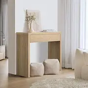 [OIKITURE] Console Table with Storage Drawer Hallway Table- Wood