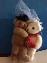 Russ Berries Teddy Bear Bride & Groom Plush Wedding Cake Toppers NEW Vtg