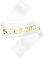 jojofuny 2024 Shoulder Strap Cheerleader Sash Party Sash Prop Graduation Sash Graduation Celebrations Sash Senior Sashes Decor Graduation Ribbon Sash Student Graduate Bronzing Satin White