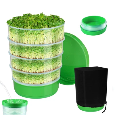 Stackable Seed Sprouter Kit Soil-Free Bean Microgreens Growing Tray Set