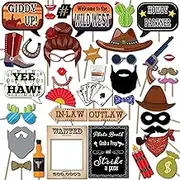 Wild West Cowboy Western Photo Booth Props Party Kit, 41 Pieces with Wooden Sticks and Strike a Pose Sign by Outside the Booth