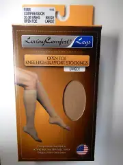 Loving Comfort OpenToe Knee High Support Stockings, Firm Compression Beige Large