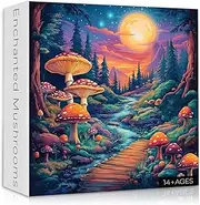 Mushroom Puzzle 1000 Pieces for Adults, Magic Forest Plant Nature Puzzle Landscape, Colorful Fantasy Mushroom Art Jigsaw Puzzle, Challenging Puzzle for Adults