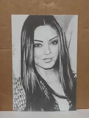 Mila Kunis Graphite Pencil Original Sketch Card Art 4x6 inches.