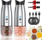 Gravity Electric Salt and Pepper Grinder Set, USB Rechargeable, No Silver 2X