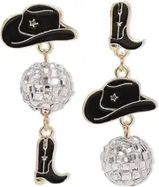 [HDBHBH] 70's Disco Ball Earrings,Western Vintage Cowgirl Hat Boots Mirror Ball Earrings for Women,Suitable for Halloween Earrings Disco Ball Costume Accessories