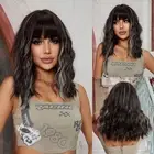 Short Brown with Blonde Wigs for Women Curly Wavy Bob Wig with Bangs Natural ...