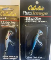2 CABELA’S REAL IMAGE MINNOWS 3D eyes 3” NEW